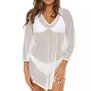 Jordan Taylor Women’s Mesh Bell Sleeve Cover Up Tunic White Size Medium